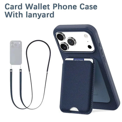 High End Official Magnetic Woven Strap Stand Card Holder Phone Case For Iphone 17 16 15 14 Pro Max Air Crossbody Lanyard Cover