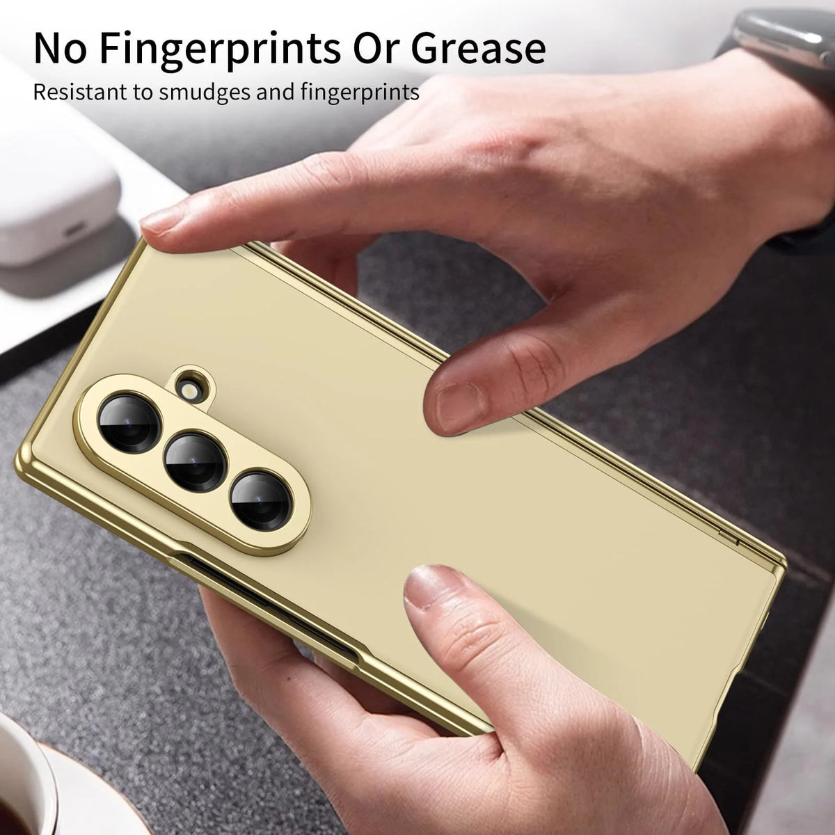 Leather Golden Border AG Matte Phone Case for Samsung Galaxy Z Fold 7 with Steel Film Hinge Protection Cover for Fold 7 6 5 4 3