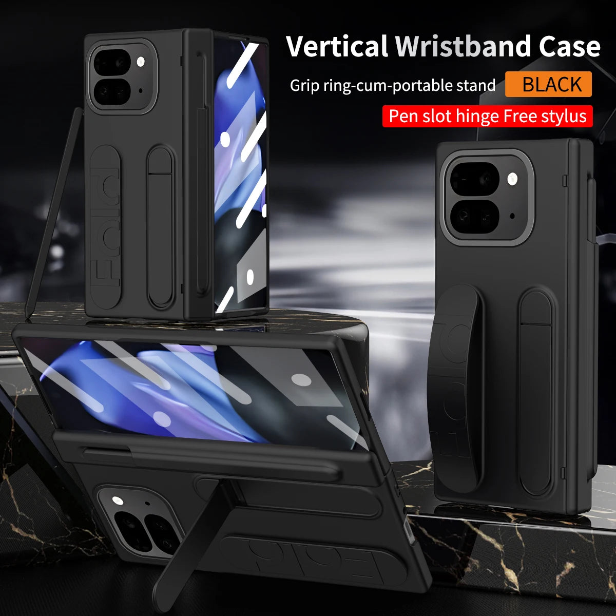 For Google Pixel 9 10 11Pro Fold Swivel 180° Folding Wristband Stand Hinge 3-in-1 Full Lens Protection Drop Resistant Phone Case