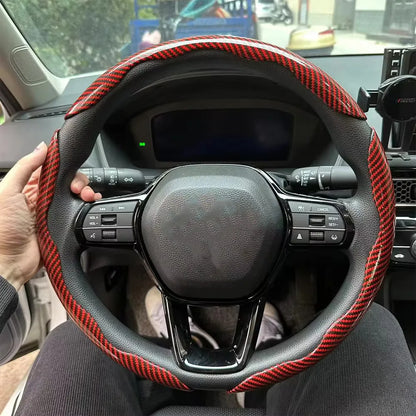 3PCS Laser Carbon Fiber Silicone Car Steering Wheel Cover 1K Micro Fiber Leather PVC Wheel Booster Cover Non-Slip Universal