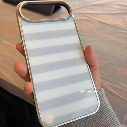 Korean Ins Gray and White Stripes Phone Case for iPhone 17 17e 16e 16 15 14 13 12 11 Air Pro Max X XR XSMAX 8 7 Plus Back Cover
