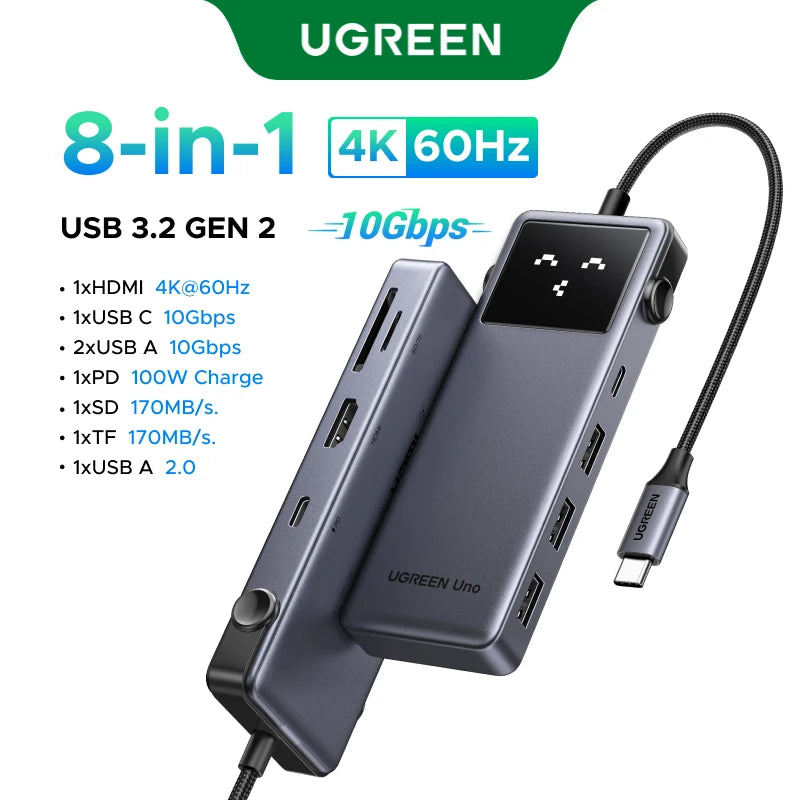 UGREEN Uno 7-in-1 USB HUB Type-C to 4K60Hz HDMI USB3.0 5Gbps RJ45 1000Mbps for MacBook Laptop Accessories Docking Station