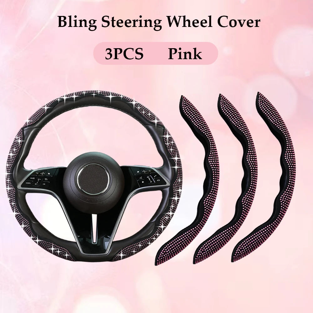 Fashion with Diamond Car Universal 38cm Steering Wheel Cover Colorful Bronzing Diamond BlingBling Steering Wheel Accessories