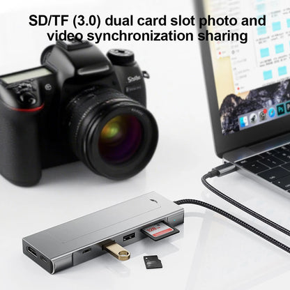 8-in-1 USB 3.2 Hub With Disk Storage Function M.2 SATA NVME SSD Type C to HDMI-Compatible Splitter SD/TF Reader For Macbook Pro