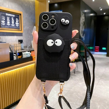 Funny 3D Crossbody Cover Black Coal Ball Card Bag Lanyard Phone Case  For iPhone 17 Pro max 16 15 14 Plus 13 12 11 Pro Max Xs XR