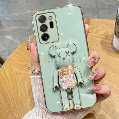 Cartoon Bear Lanyard Plating Phone Stereoscopic Holder Case For Samsung Galaxy Note 20 Ultra Note 10 Lite 8 9 M30S M42 M54 Cover