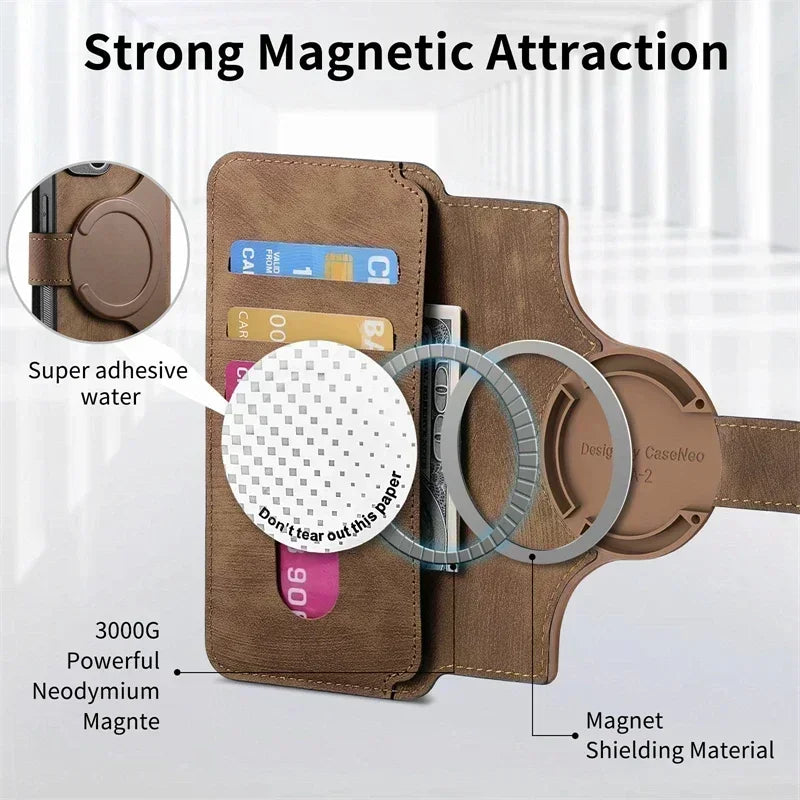 For Samsung S26 S25 S24 S23 FE S22 S21 Note20 Ultra Plus Magsafe Case Detachable Magnetic Card Holder Wallet Flip Leather Cover