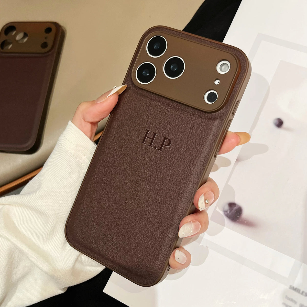 Personalized Luxury Customized Name 3D DIY Hot Engrave Faux Leather Phone Case For iPhone 17 16 15 14 13 Pro Max Plus Air