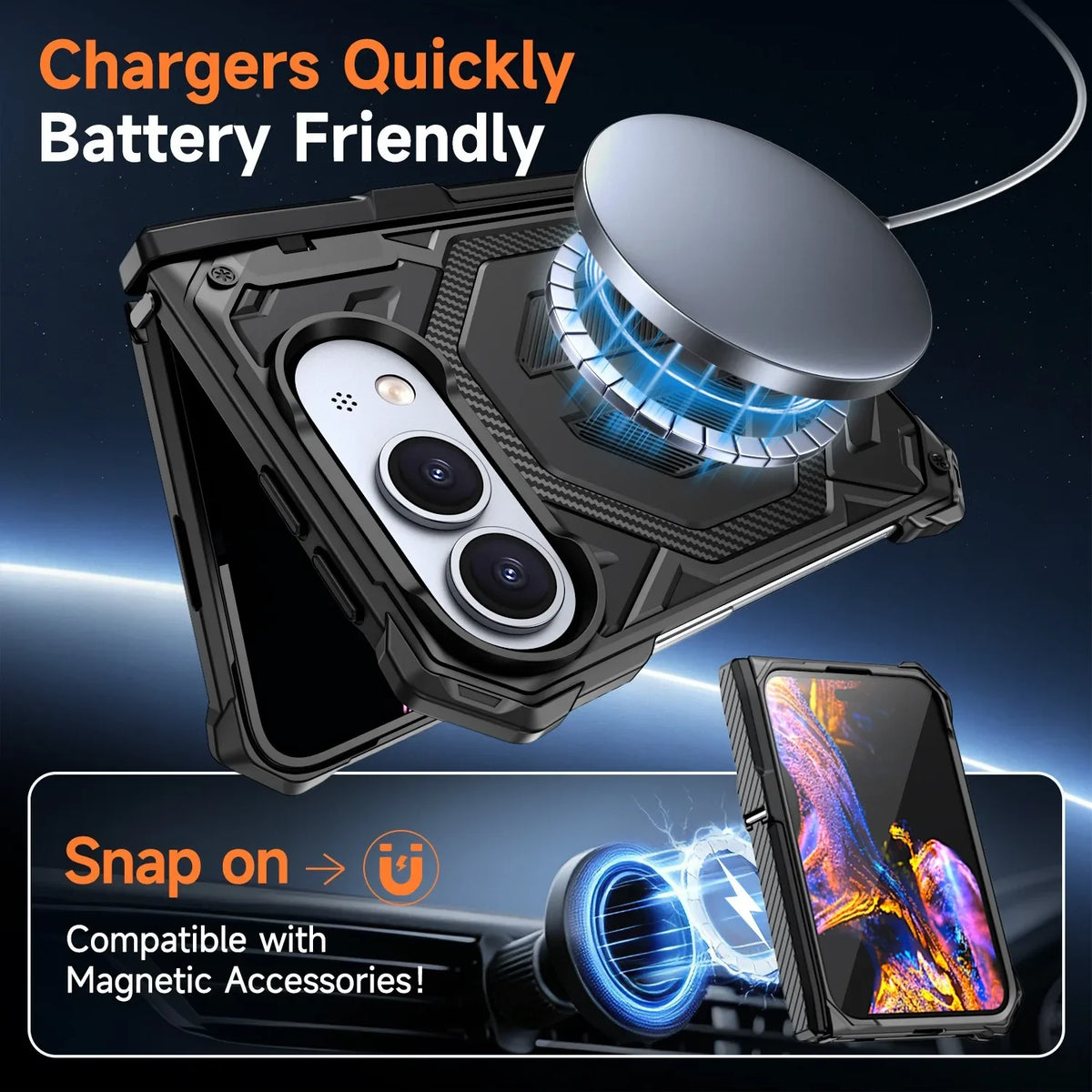 Case For iphone Duo，Magnetic Magsafe Anti Drop Kickstand Central Axis Slim Fit Protection Cover phone accessories