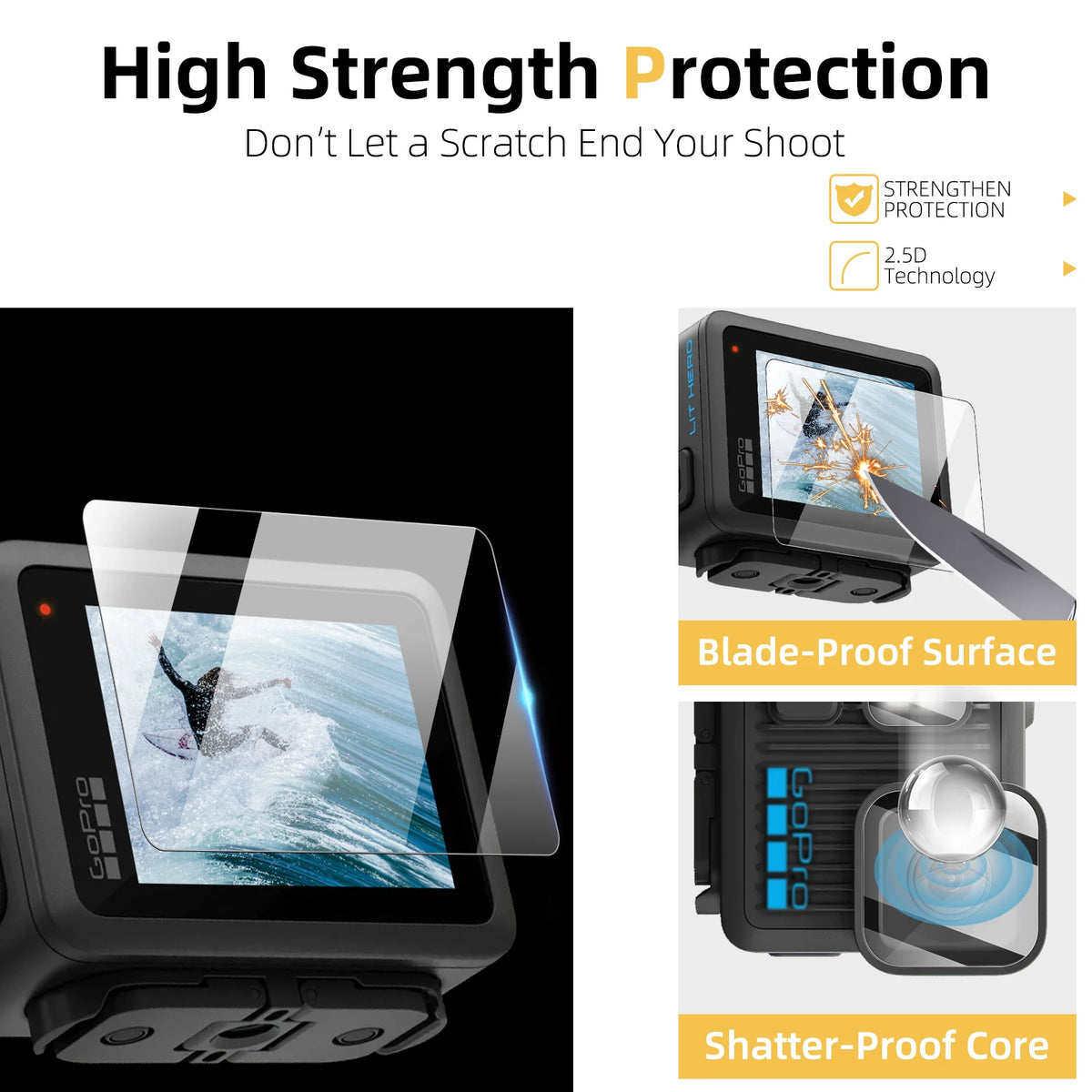9H Hardness Glass for Gopro Lit Hero, Screen & Lens Protector Clear Ultra-HD Tempered Glass Anti-scratch Film Accessories