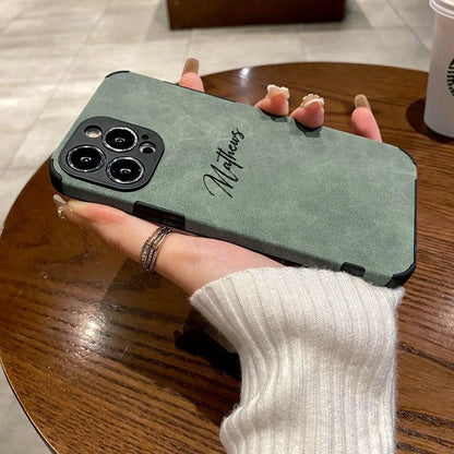 Personalized Luxury Leather Lambskin Case For iPhone 11 12 13 14 15 16 18Pro Max Customized Name DIY Cover