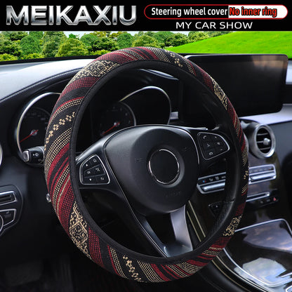 38CM Ethnic Bohemian Style Fabric Car Steering Wheel Cover All-Season Use No Inner Ring Automotive Decoration Accessory
