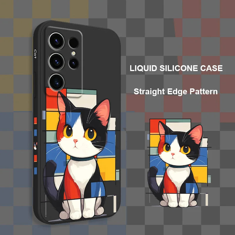 Romantic Cat Phone Case For Samsung Galaxy S25 S24 S23 S22 S21 S20 S10 S10E Ultra Plus FE Note 20 Ultra 10 Plus Cover