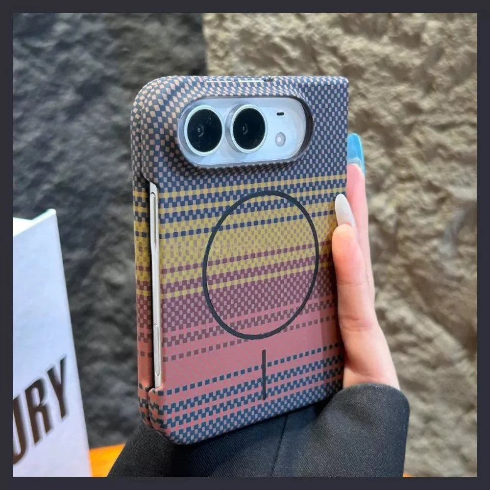 For iPhone Duo Case For Magsafe Magnetic Fashion Hard New Carbon Fiber Pattern Anti Fall Protect Back Cover For iPhone duo Shell