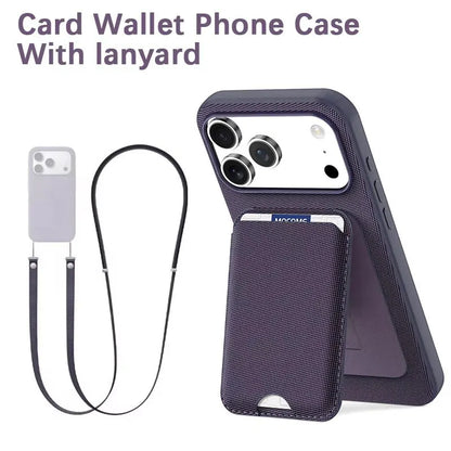 High End Official Magnetic Woven Strap Stand Card Holder Phone Case For Iphone 17 16 15 14 Pro Max Air Crossbody Lanyard Cover