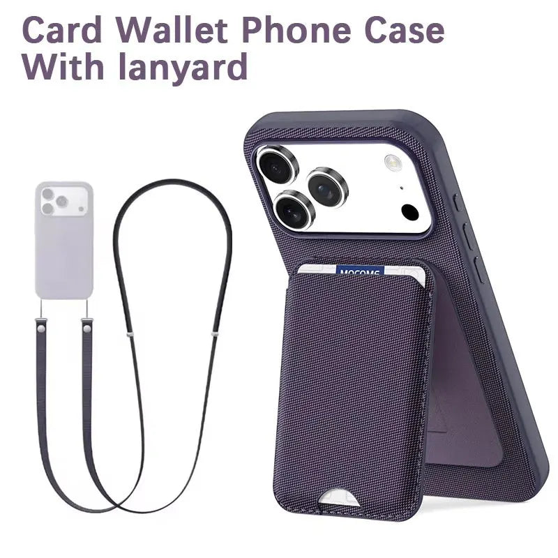 High End Official Magnetic Woven Strap Stand Card Holder Phone Case For Iphone 17 16 15 14 Pro Max Air Crossbody Lanyard Cover
