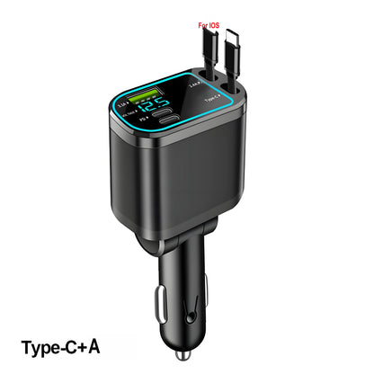 120W Retractable Car Charger with Roof Starlight USB C Cable Fast Charger Cigarette Lighter Adapter For IPhone Huawei Samsung