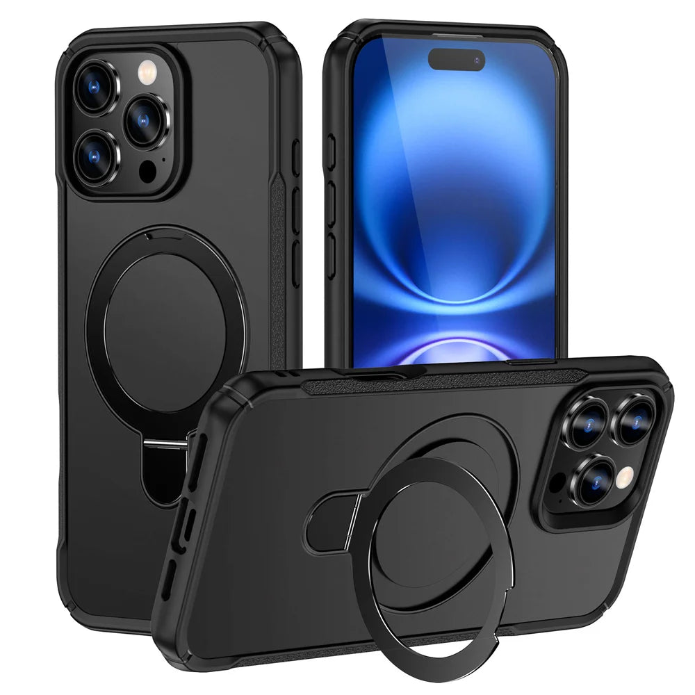 For Magsafe Wireless Charge Fold Magnetic Stand Phone Case For iPhone 15 16 17 18 Pro Max 16E 14 13 12 11 Anti-slip Bumper Cover