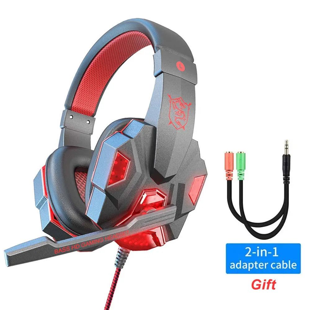 RGB LED Light Gaming Headsets With Mic Low Latency 3.5mm Wired Gaming Headphone For Computer PS4 PS5 Xbox Bass Stereo Earphones