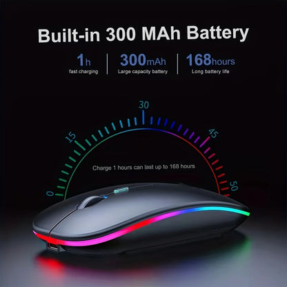 Wireless Rechargeable Mouse With LED Backlight  Bluetooth With Type-C Adapter Gaming Mouse Suitable For MAC/Laptop/PC/Windows