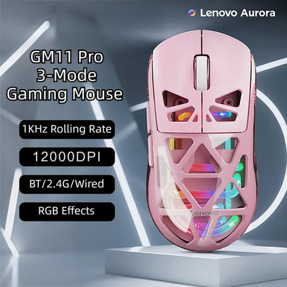 Lenovo Aurora Gaming Mouse GM11 Pro RGB 3-mode 2.4G Wireless Bluetooth 12000 DPI Adjustable Lightweight Portable Rechargeable