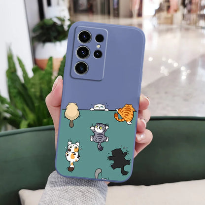 Cute Climbing Cat Phone Case For Samsung Galaxy S25 S24 S23 S22 S21 S20 S10 S10E Ultra Plus FE Note 20 Ultra Plus Cover