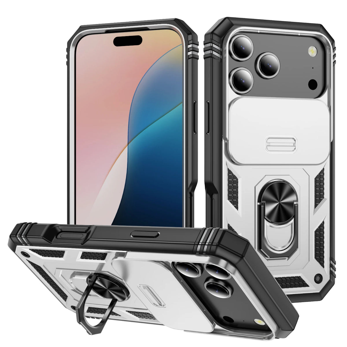 For iPhone 18 Pro Max 17 Air 16e 17 Pro Max 16 14 13 12 Slide Camera Case Heavy Duty Build in 360 Degree Rotate Kickstand Cover