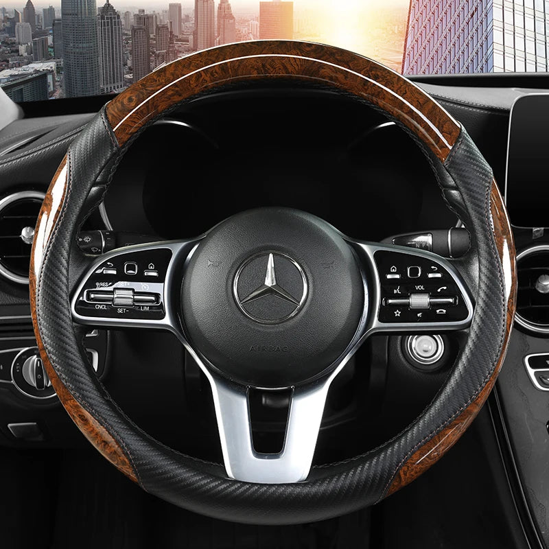 Peach Wood Grain Car Steering Wheel Cover Non-slip Four Seasons General Motors Handle Cover  Fits 14.5-15" Steering Wheels