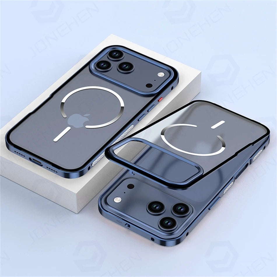 Metal Magnetic Suction Case For iPhone 17 Pro Max Air 16 15 14 13 Orange Aluminum Alloy Frame Anti-fall Matte Cover For Magsafe