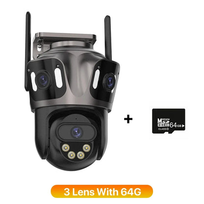 Three Screen WIFI IP Camera Outdoor 4K Dual Lens PTZ Camera AI Human Detection IP66 Waterproof CCTV Video Security Camera ICsee