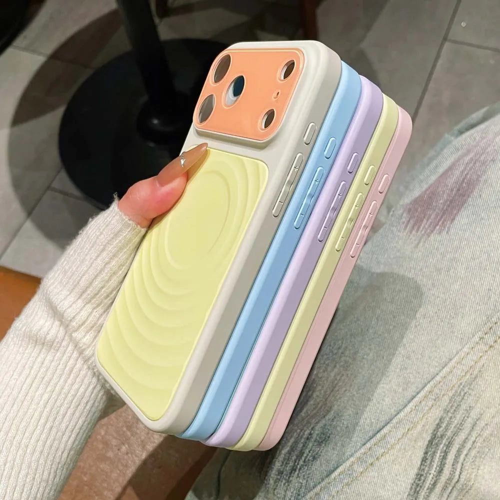 Q1 Color Blocking Color Liquid Silicone for MagSafe Case for Iphone 18 17 16 15 14 Pro Max Water Ripple Wireless Charging Cover
