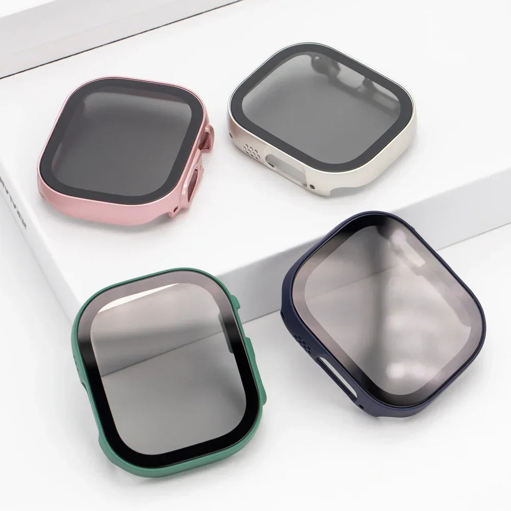 Privacy Glass+Case for Apple Watch 49mm 45mm 41mm 44mm 40mm Tempered Anti-Peeping Screen Protector for IWatch 8 7 6 5 4 9 Cover