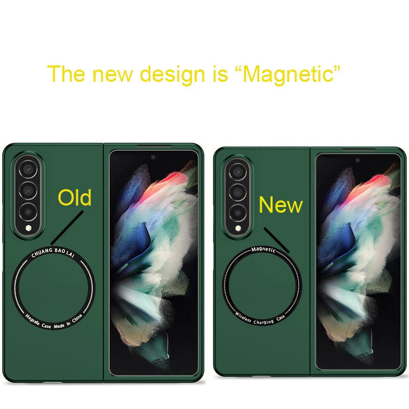 Case for Galaxy Z Fold 5 3 4 2 1 Magnetic Wireless Charging Drop Protection Anti Scratch Hard Cover Case for Z Fold Black Green