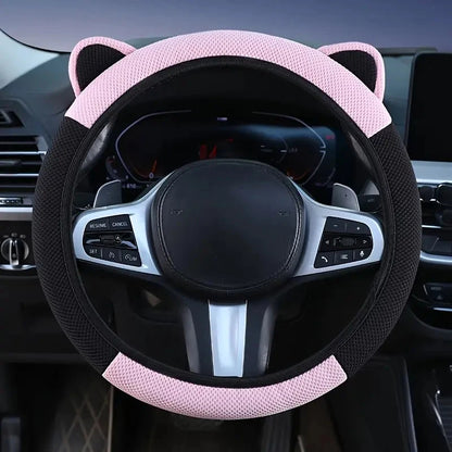 Cartoon Cat Ears Car Steering Wheel Cover Anti-slip Suitable For A Variety Of Models Sweat-absorbent Breathable Wear-resistant