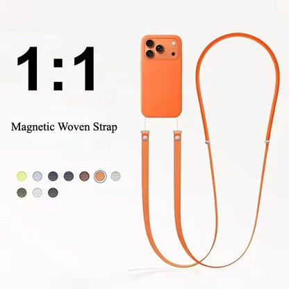 High End Official Magnetic Woven Strap Stand Card Holder Phone Case For Iphone 17 16 15 14 Pro Max Air Crossbody Lanyard Cover