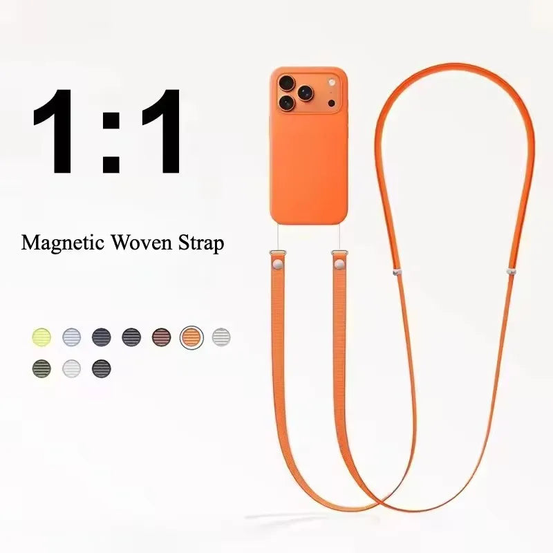 High End Official Magnetic Woven Strap Stand Card Holder Phone Case For Iphone 17 16 15 14 Pro Max Air Crossbody Lanyard Cover