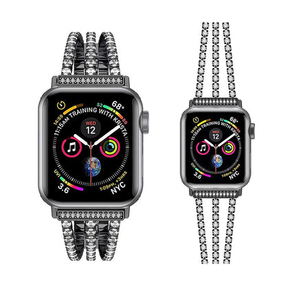 Metal Chain-styled Watch Strap for All Range of Apple Watch Series Diamond-encrusted Chain Stainless Steel Watch Band
