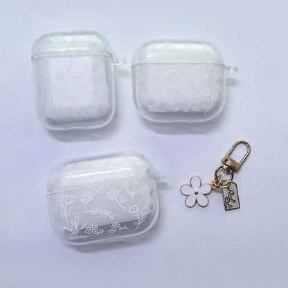Elegant White Flower Pattern Earphone Case for Apple AirPods Pro2/Pro3/Pro Headphones Cover For AirPods 4/3/1/2 Protective Cases