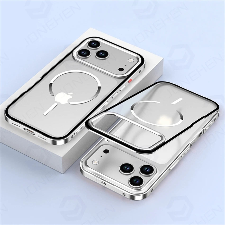 Metal Magnetic Suction Case For iPhone 17 Pro Max Air 16 15 14 13 Orange Aluminum Alloy Frame Anti-fall Matte Cover For Magsafe