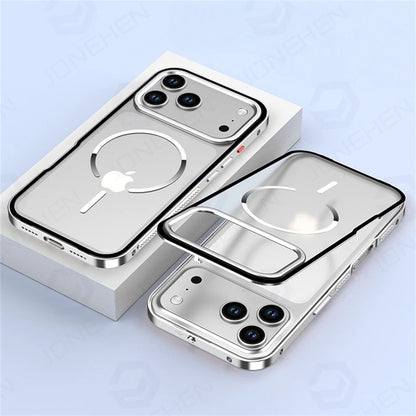 Metal Magnetic Suction Case For iPhone 17 Pro Max Air 16 15 14 13 Orange Aluminum Alloy Frame Anti-fall Matte Cover For Magsafe