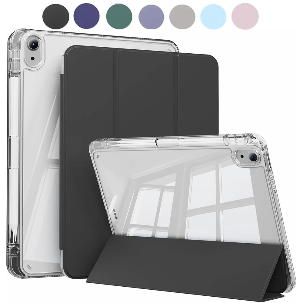 Crystal Clear Case For iPad 5 6 7 8 9 10 11 Air 11 13 inch /Mini 6th 7th gen /Pro 11 12.9 (3rd/4th/5th/6th gen) with pen holder