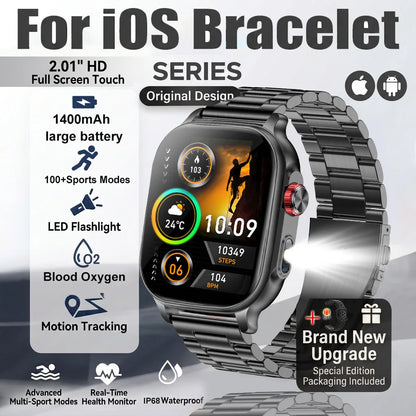 1400mAh Military Grade Smart Watch 200 Days Battery Life 5ATM Waterproof Bluetooth Call Alert LED Flashlight Sports Watches Men