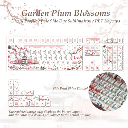 Kanagawa Themed Top/Side Printed RGB Backlit Keycaps 125 Keys Dye Sub PBT Keycaps Cherry Profile for Cherry MX Swtches Keyboard