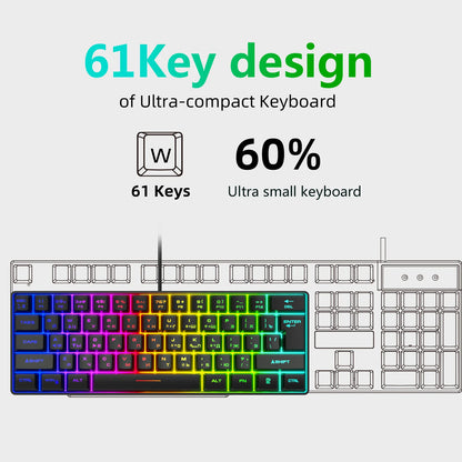 Russian Keyboard English RGB Lighting 61 Keys 60% Layout Gaming Keyboard ISO USB Wired Full Key No Impact K401 For Game Office