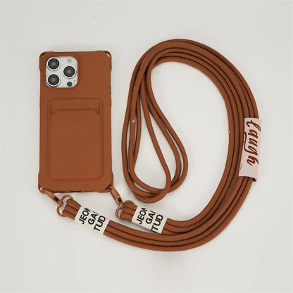 Strap Case For iPhone 17 Pro Max 16 15 14 12 11 13 Mini Plus Air Shockproof Silicone Card Slot Crossbody Necklace Lanyard Cover