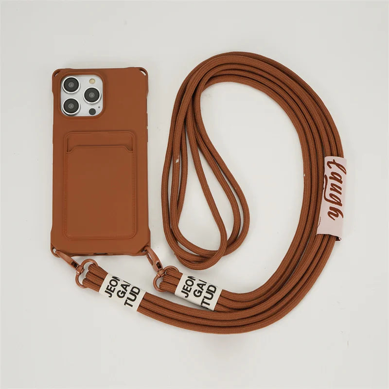 Strap Case For iPhone 17 Pro Max 16 15 14 12 11 13 Mini Plus Air Shockproof Silicone Card Slot Crossbody Necklace Lanyard Cover