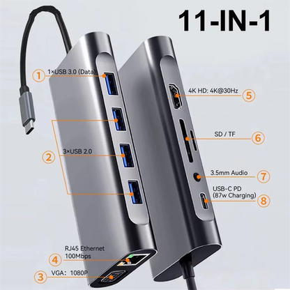 11-in-1 Type C Docking Stations USB-C HUB USB Type C to 4K HDMI-compatible USB 3.0 5Gbps USB Splitter Adapter For Laptop Macbook
