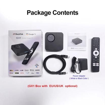 RockTek GX1 UHD Google TV 14 Box Netflix Google Certified 4GB 32GB Realtek1325 Support Dolby Atmos Vision Wifi6 BT Android TVBOX