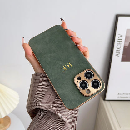 Leather Personalised Customized Name Case For Iphone 11 12 13 14 15 16 17 Pro Max 17 Air Plating Frame Lambskin Initials Cover