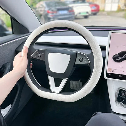 PU Leather Steering Wheel Cover For Tesla Model 3 Y Highland Anti Slip Steering Replacement Protect Cover Interior Accessories